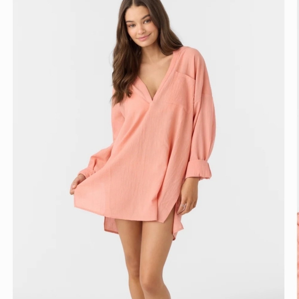 O'Neill Cotton Gauze Swim Cover Up Tunic Blouse Clay Orange Coral Size Medium